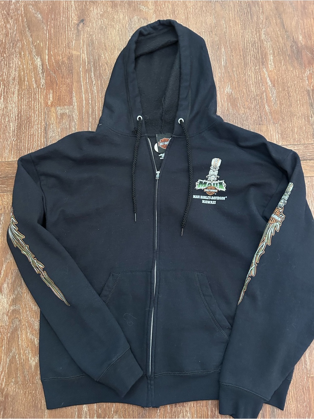 Harley-Davidson Maui Hawaii Full Zip Fleece Hoodie Black L Y2K